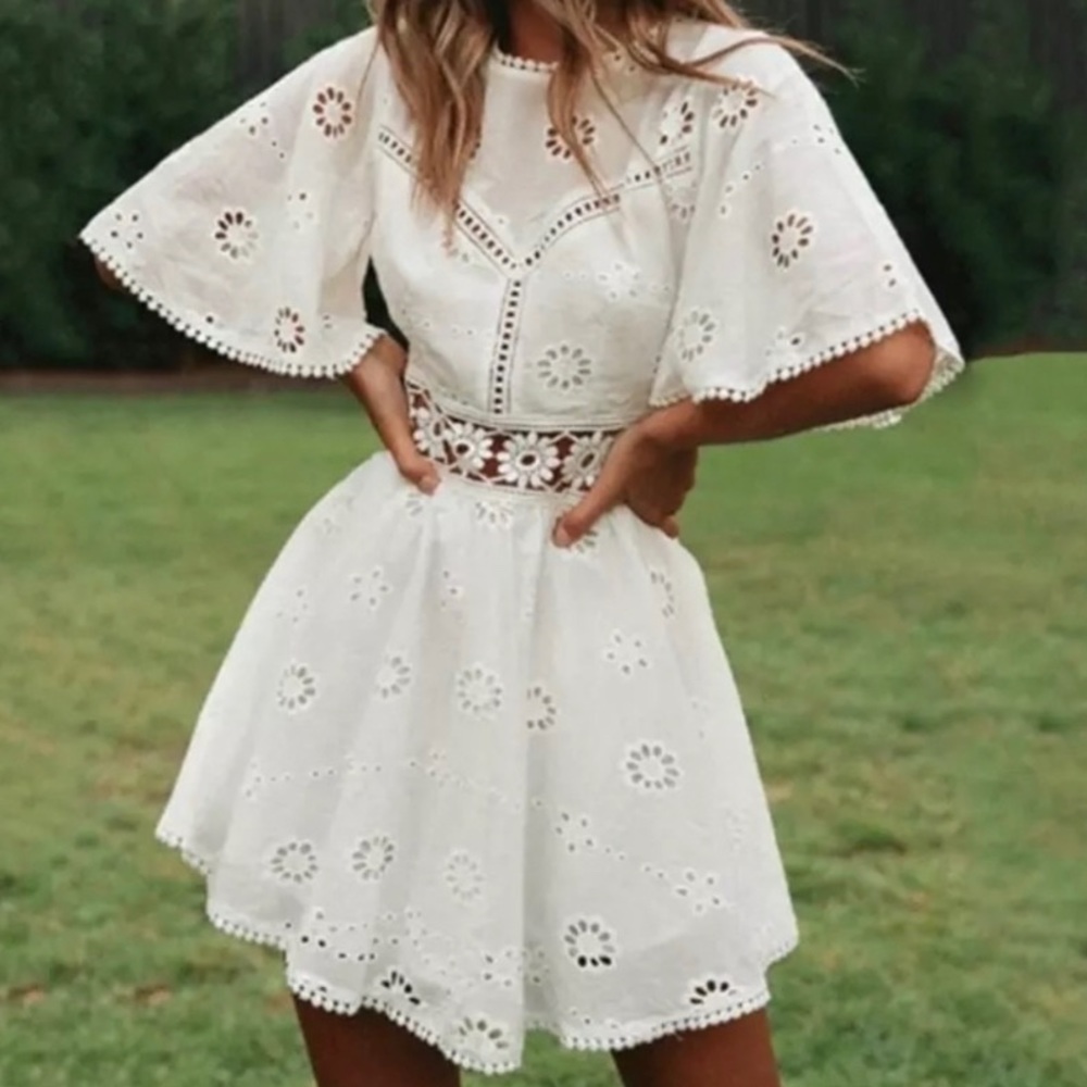 New White Eyelet Lace Beach Wedding Party Dress - Picture 2 of 8